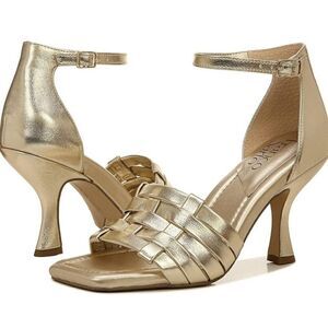 Franco Sarto Ress Faux Leather Ankle Strap Gold Heels Size 7.5
